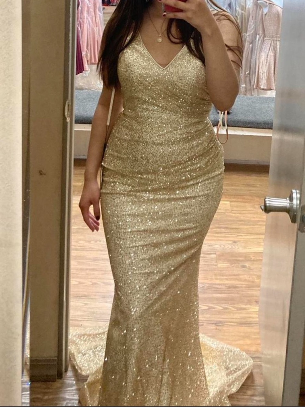 chic Gold Sequin V-Neck Prom Dress